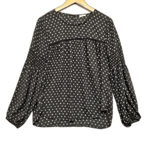 Spense Womens M Black White Sheer Polka Dot Puff Long Sleeve Round Neck Blouse
